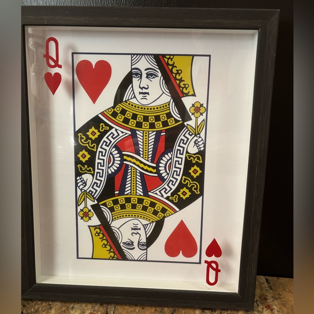 Framed Queen of Hearts Playing Card Art